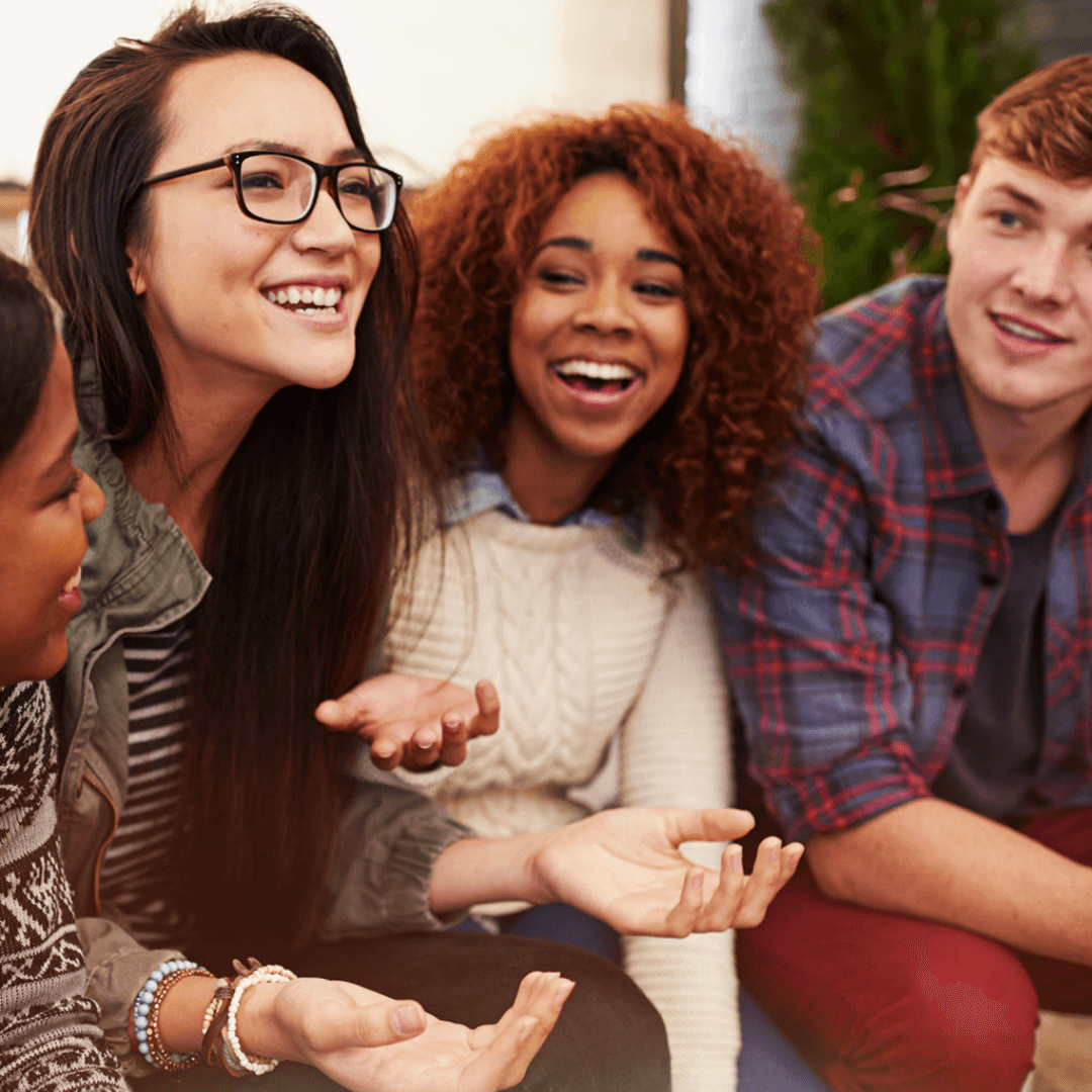 Group of people talking about saying no to alcohol.